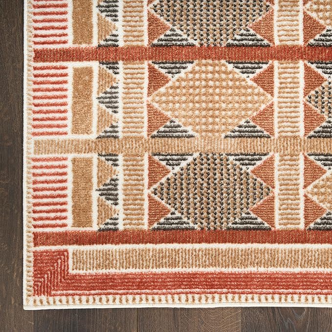 Nourison Home Nordic Rust Multicolor 4' x 6' Area Rug - Easy Clean, Non Shedding, Bed Room, Living Room, Dining Room, Kitchen (4' x 6')