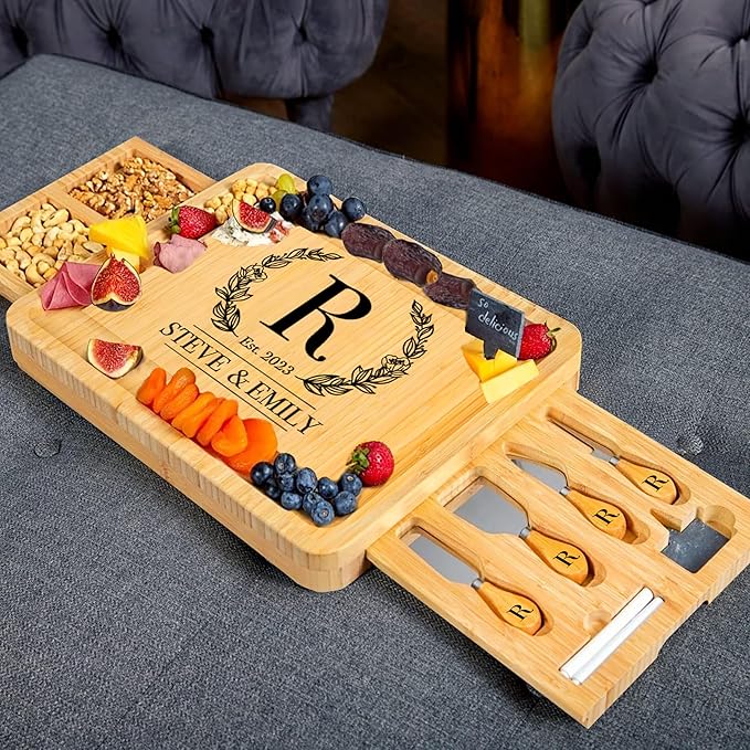 RoyalHouse Personalized Charcuterie Board, Custom Bamboo Engraved Cheese Board, Perfect for Bridal Showers, Weddings, and Special Occasions