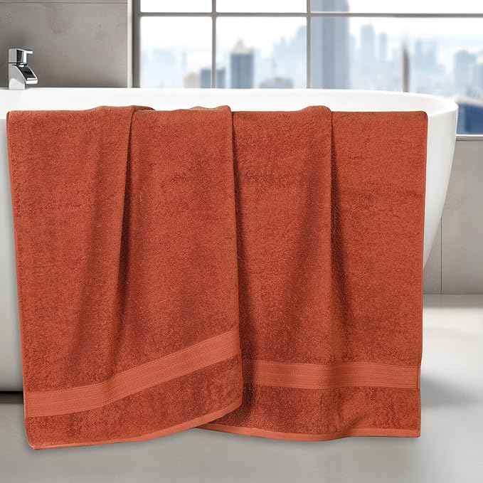 Superior Eco-Friendly Cotton 2-Piece Bath Sheet Set, Oversized Towels for Adults and Kids, Body Towels for Shower, Bath, Quick Dry, Resort, Bathroom Basics, Home, Apartment Essentials, Copper