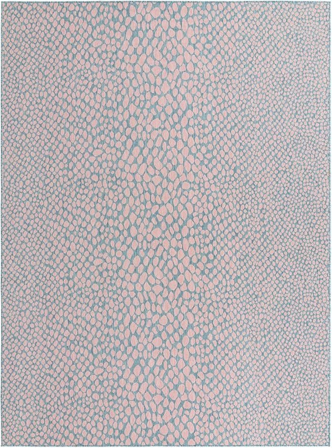 Unique Loom Jill Zarin Jill Zarin Outdoor Collection Area Rug - Cape Town (9' x 12' Rectangle, Pink and Aqua/Light Blue)