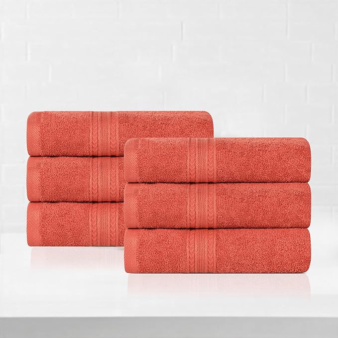 Superior Eco-Friendly Cotton 6-Piece Hand Towel Set, Small Towels for Spa, Resort, Hotel, Guest Bath, Kitchen, Quick Dry, Soft, Bathroom Accessories, Home and Apartment Essentials, Rust