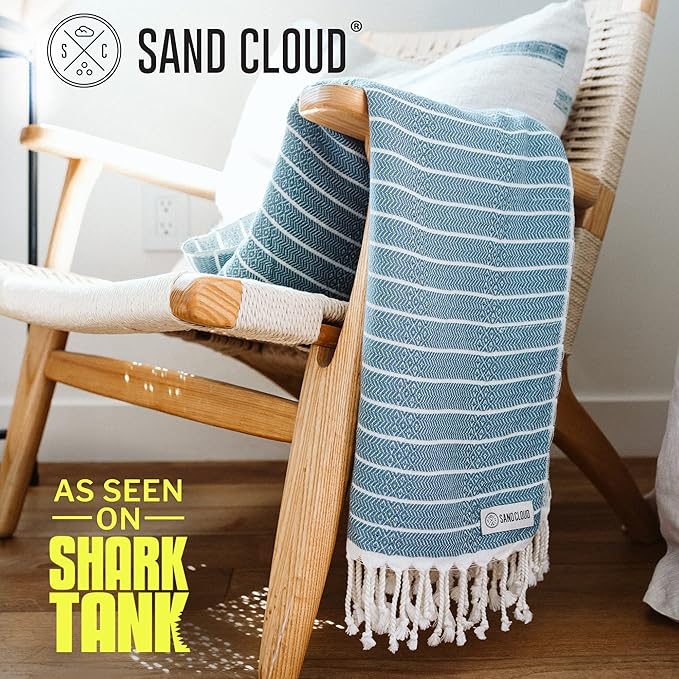 Sand Cloud Turkish Beach Towel - Sand Proof - 100% Certified Organic Turkish Towel - Quick Dry Towel for Beach, Picnic, Blanket or Bath Towel - As Seen on Shark Tank - Gocek (Denim)