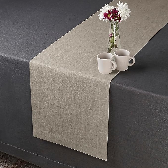 D'Moksha Homes Linen Natural Table Runner 84 Inches Long - 100% Pure Linen 14 x 84 Inch Table Runner for Dining, Winter, Holiday, New Year - Machine Washable