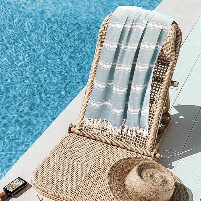 Belizzi Home Turkish Beach Towel -Large Beach Towels Oversized 4 Pack - Soft Durable Compact Lightweight Quick Dry Sand Free Bath Pool Towel Set for Beach Gifts Clearance Vacation Travel - Aqua Blue