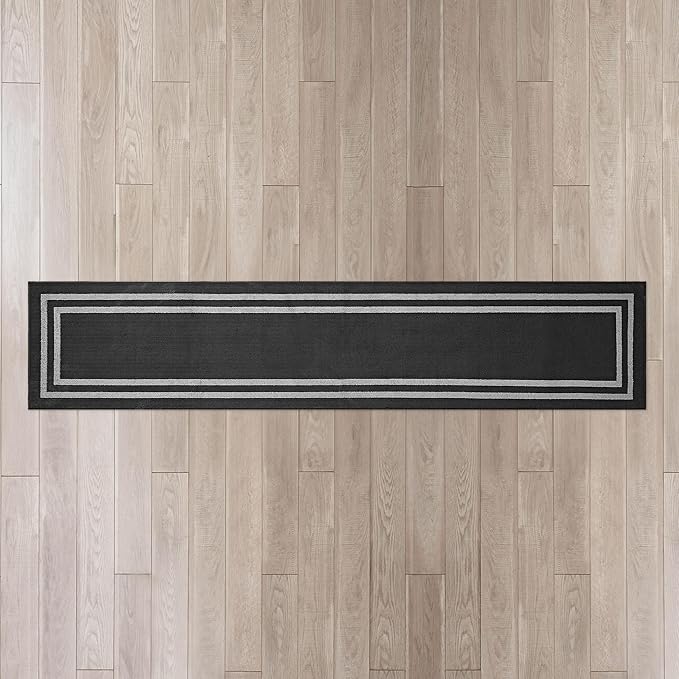 Nautica – Runner Rug | Indoor Runners for Hallways and Entry Rugs| Non-Slip and Non-Skid Entry and Kitchen Door Mat| Machine Washable Entryway Carpet Rugs | 2'6" x 12' | Double Border Black