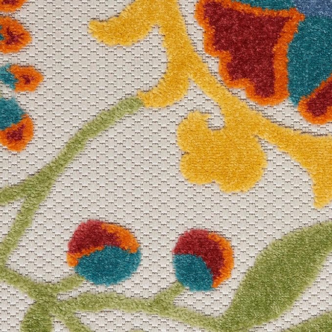 Nourison Home Aloha Ivory Multicolor 6' x 9' Area Rug - Easy Clean, Non Shedding, Bed Room, Living Room, Dining Room, Kitchen (6' x 9')