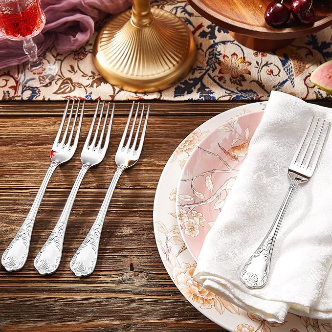 KEAWELL Premium Regalia Set of 4 Forks 8-Inch – 18/10 Stainless Steel Silverware with European Vintage Embossed Handles, Dishwasher Safe for Elegant Dining and Formal Entertaining (4, Dinner Forks)