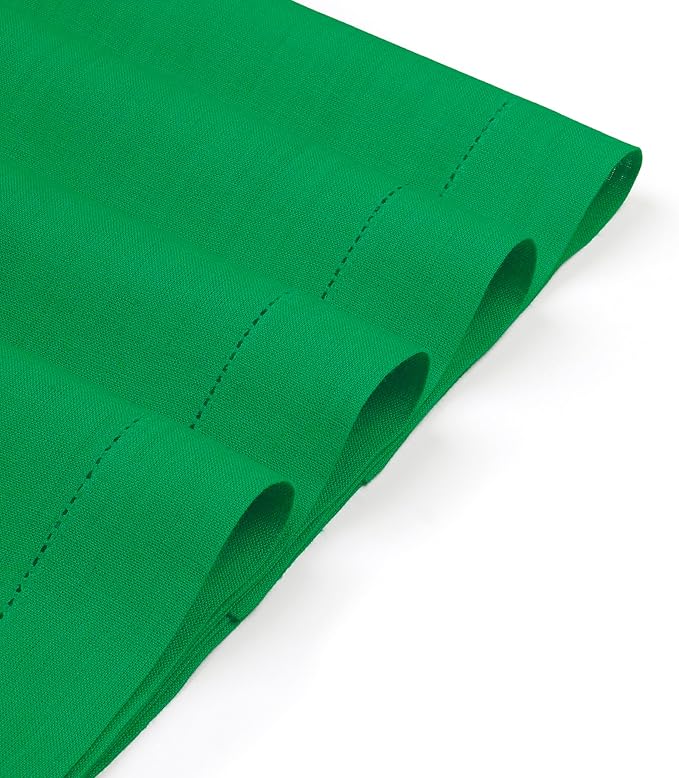 D'Moksha Homes Linen Placemats Set of 4 - Classic Hemstitch Kelly Green Placemats 14 x 19 Inch - 100% Pure Linen Table Mats for Winter, Holiday, New Year - Handcrafted and Machine Washable