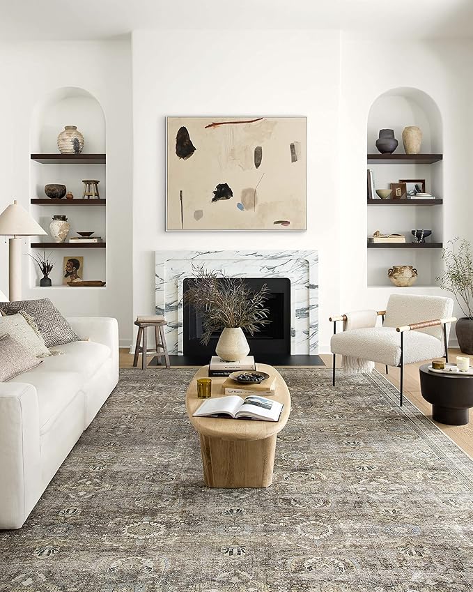 Loloi Layla Collection LAY-13 Antique/Moss 2'-0" x 5'-0" .13" Thick Accent Rug, Soft, Durable, Vintage Inspired, Distressed, Low Pile, Non-Shedding, Easy Clean, Printed, Living Room Rug