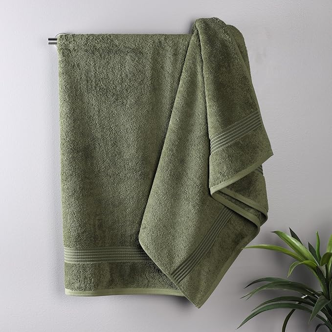 Superior Egyptian Cotton Bath Towel Set, Home Bathroom Towels, Master, Guest Bath, Decor Essentials, Quick Dry, Absorbent, Large Body Towels, Spa, Hotel, Resort, Adult, Kids, Set of 2, Forest Green