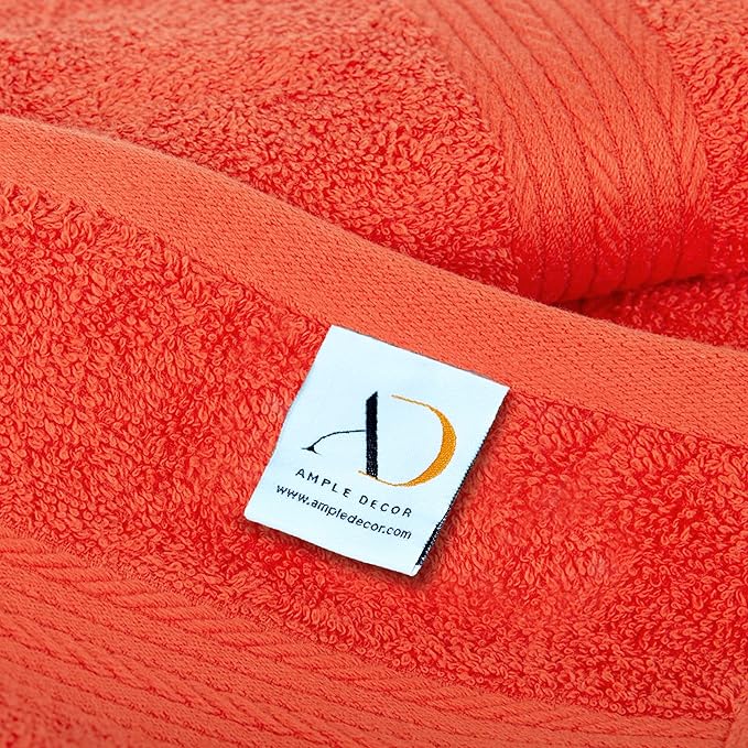 Ample Decor Hand Towel 18 X 28 Inch Pack of 6 600 GSM 100% Cotton,Oeko Tex Certified Soft Absorbent Thick Durable Premium Quality, for Hotel, Bathroom, Spa, Daily Use, Gym - Machine Washable-Orange