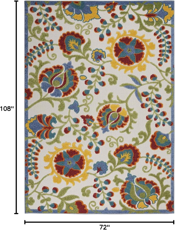 Nourison Home Aloha Ivory Multicolor 6' x 9' Area Rug - Easy Clean, Non Shedding, Bed Room, Living Room, Dining Room, Kitchen (6' x 9')