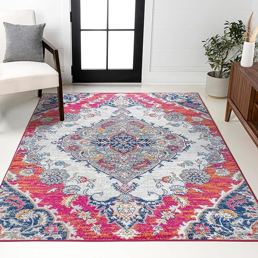 JONATHAN Y Boho Vintage Multi Indoor Area Rug, 3x5, Bohemian Flair Medallion, Chic, Floral, High Traffic for Living Room, Bedroom, Kitchen, Pet Friendly, Non-Shedding (BMF105A-3)