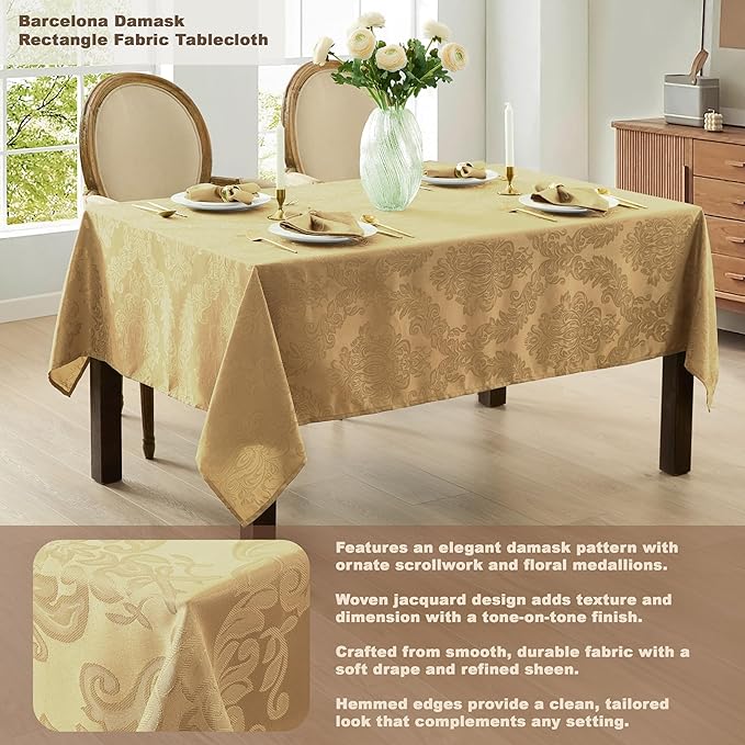 Newbridge Christmas Barcelona Damask Fabric Napkins, Set of 4, Gold – No Iron, Soil Resistant Cloth Napkins for Dining, Parties and Holidays