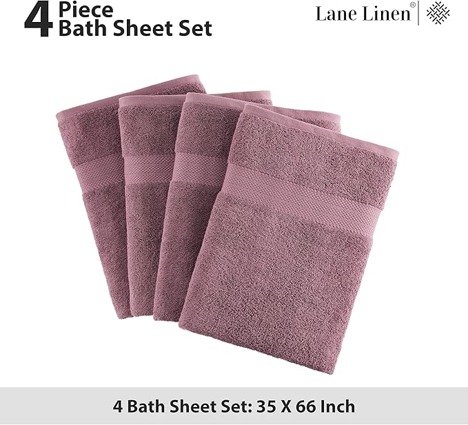LANE LINEN 100% Ring Spun Cotton Bath Sheets (35"x66") - 4 Pcs - Highly Absorbent, Soft & Low Lint - Extra Large Towel Sets - Oversized Daiiy Use Bathroom Towels Ideal for Adults, Spa - Wistful Mauve
