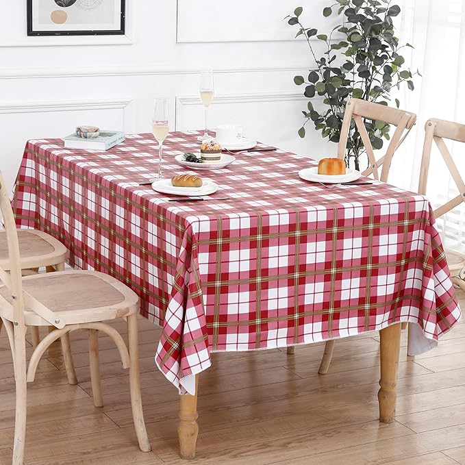 Walrus Heavy Duty Vinyl Tablecloth with Flannel Backing Waterproof Oil-Proof Plastic Table Cloth Stain-Resistant Wipeable Rectangle or Square Table Cover for Indoor and Outdoor (Lattice,52x70 Inch)