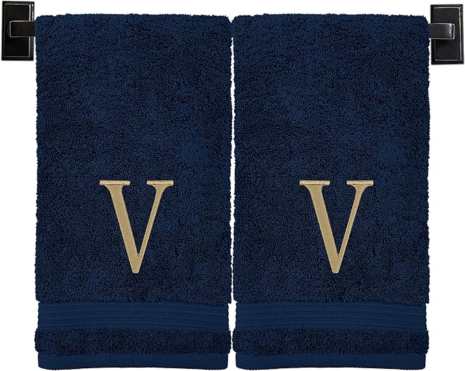 Monogrammed Hand Towels for Bathroom | Luxury Turkish Cotton | Embroidered in USA | Set of 2 | Choose Set Color and Monogram Color | A - Z | Modern Font