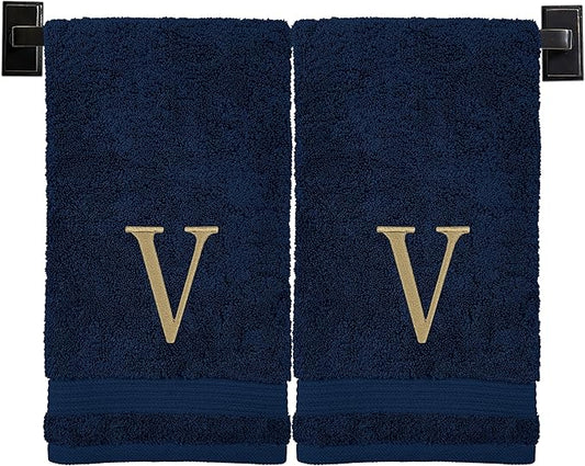 Monogrammed Hand Towels for Bathroom | Luxury Turkish Cotton | Embroidered in USA | Set of 2 | Choose Set Color and Monogram Color | A - Z | Modern Font