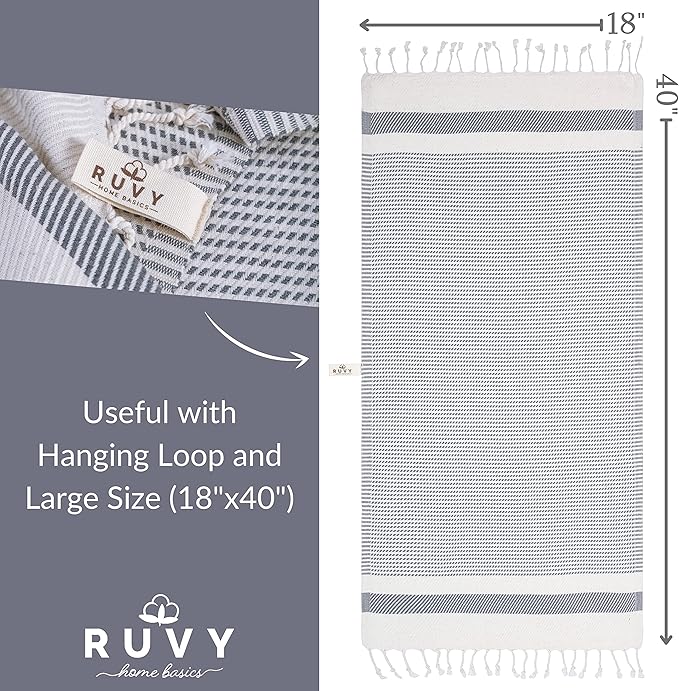 Ruvy Home Basics Turkish Hand Towels for Bathroom Set of 4 | 18"x40", Cotton | Decorative Towel for Bathroom, Kitchen, Dishcloth, Tea, Yoga, Face, Gym - Light Grey
