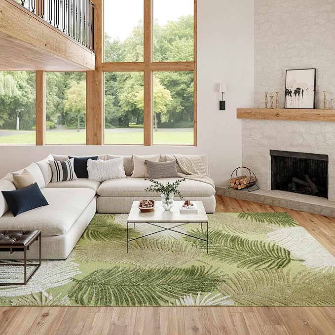 Nourison Home Suncoast Green 9' x 12' Area Rug - Easy Clean, Non Shedding, Bed Room, Living Room, Dining Room, Kitchen (9' x 12')