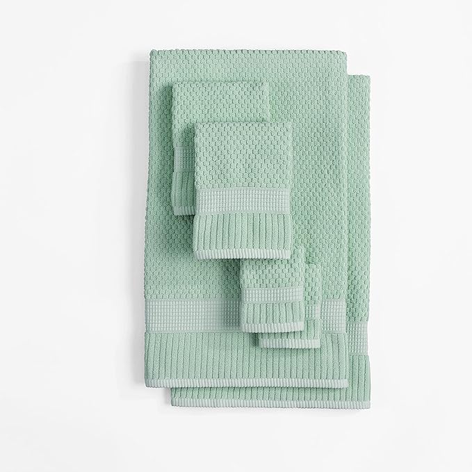 NY Loft 100% Cotton Towel Set 6 Piece | Super Soft & Absorbent Quick-Dry 2 Bath Towels 2 Hand Towels & 2 Washcloths |Textured and Durable Cotton | Trinity Collection (6 Piece Set, Wasabi Green)