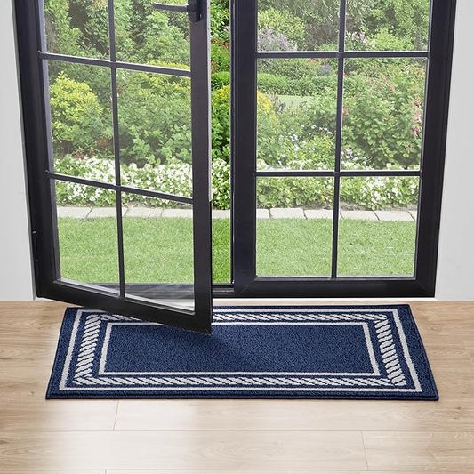 Nautica – Runner Rug | Indoor Runners for Hallways and Entry Rugs| Non-Slip and Non-Skid Entry and Kitchen Door Mat| Machine Washable Entryway Carpet Rugs | 2'2" x 3'9" | Rope Border Denim