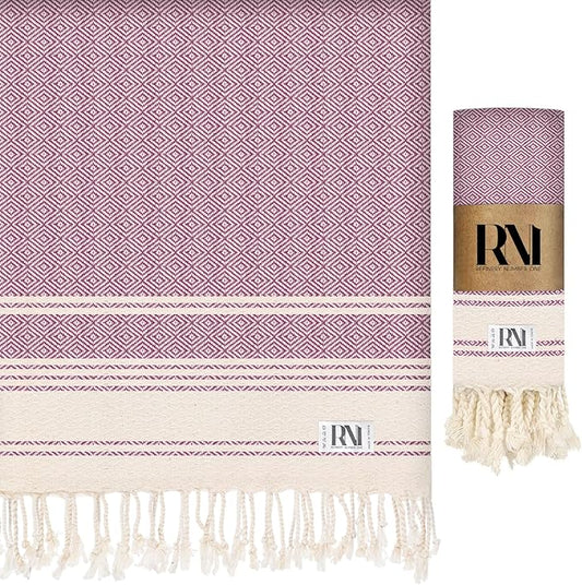 Refinery No. 1 Ottoman Diamond Weave Turkish Peshtemal Beach Bath Gym Yoga Towel 36” x 71”-Magenta