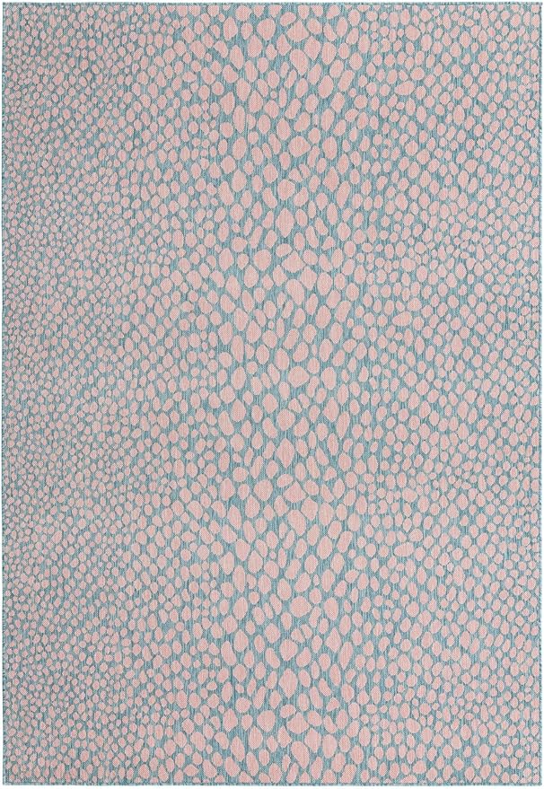 Unique Loom Jill Zarin Jill Zarin Outdoor Collection Area Rug - Cape Town (7' 1" x 10' Rectangle, Pink and Aqua/Light Blue)