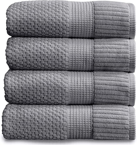 NY Loft 100% Cotton Bath Towel Set of 4 | Grey Towels | Oeko-TEX® Standard 100 | Soft & Absorbent, Quick-Dry Bath Towels | 30" x 52" | | Trinity Collection - Charcoal