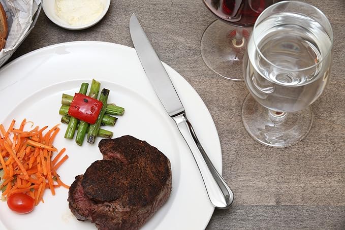 Fortessa Forge 18/10 Stainless Steel Flatware Solid Handle Steak Knife, Set of 12