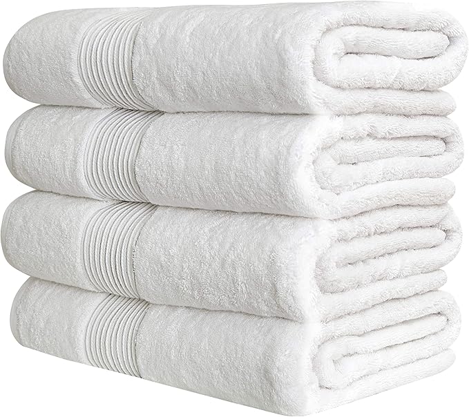 Luxury Oversized Bath Towels | Hotel Quality | Soft & Highly Absorbent |Quick Dry | 650 GSM Bath Sheets| Combed Cotton | Thick & FluffyBathroom Towels | White - 4 Pack