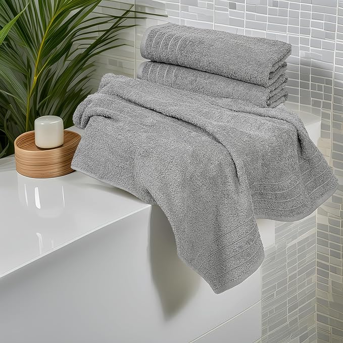 Tens Towels Pack of 4 Extra Large Bath Towels 30 x 60 Inches, 100% Cotton, Larger & Lighter Weight, Quicker to Dry, Super Soft and Absorbent, Perfect for Bathroom, Cool Grey