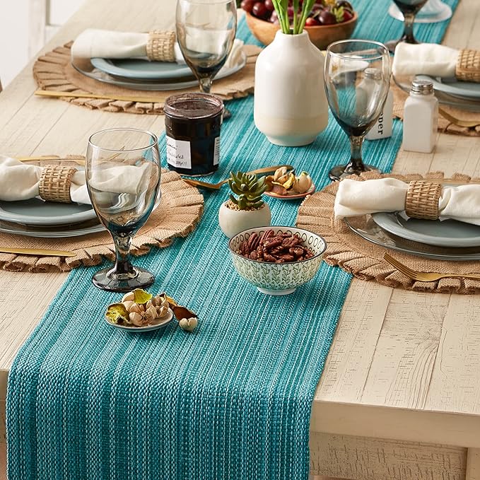 DII Variegated Tabletop Collection, Table Runner, 13x72, Teal