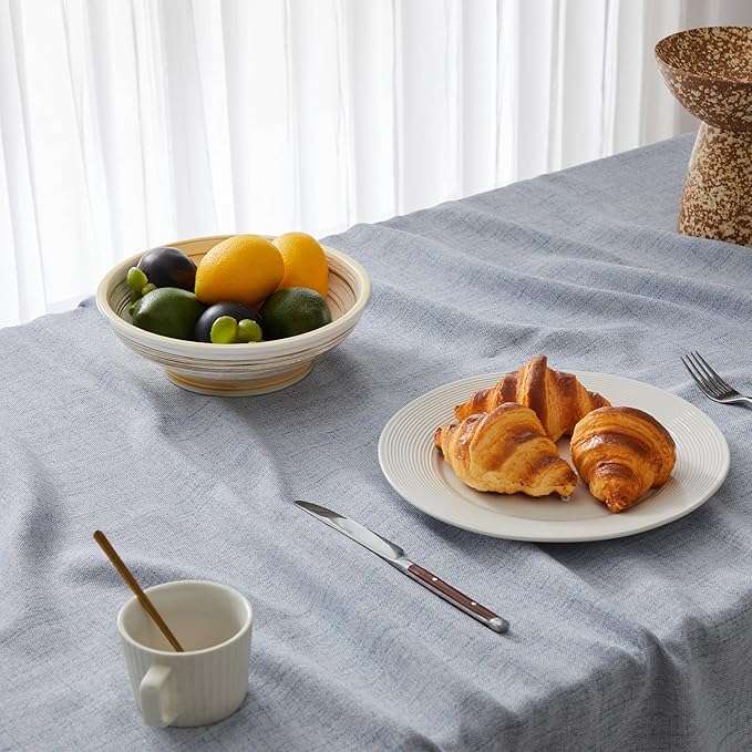 Linen Tablecloth with Tassels, Farmhouse Style Blue Tablecloth, Water Resistant Burlap Tablecloths for Rectangle Table, 52x70 Inch Blue