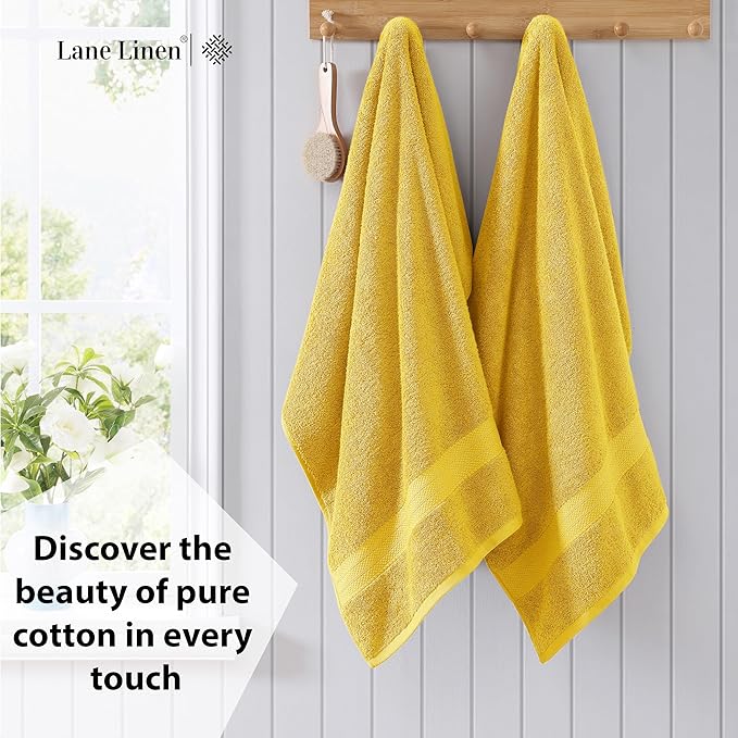 LANE LINEN Cotton Bath Towels Pack of 4 (28"x54") - 100% Ring Spun Cotton Bathroom Towel Set - Durable, Quick Drying, Extra Soft & Absorbent Yellow Bath Towels - Suitable for All Skin Types - Mimosa