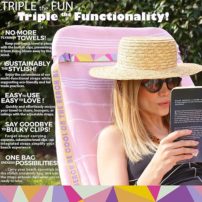 Madamelique Turkish Beach Towel with Beach Bag - 39 x 74 - Prewashed Beach Towels Oversized -%100Cotton - Quick Dry - Sand Free - Hand Loomed Turkish Bath Towels - Unique Absorbent Towel (Blush)