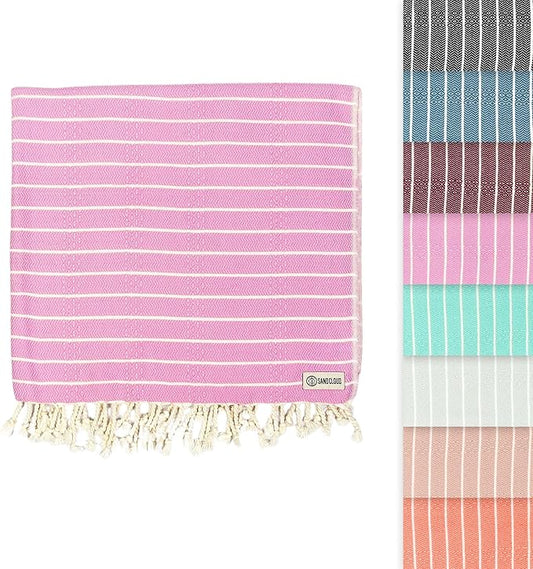 Sand Cloud Turkish Beach Towel - Sand Proof - 100% Certified Organic Turkish Towel - Quick Dry Towel for Beach, Picnic, Blanket or Bath Towel - As Seen on Shark Tank - Gocek (Pink)