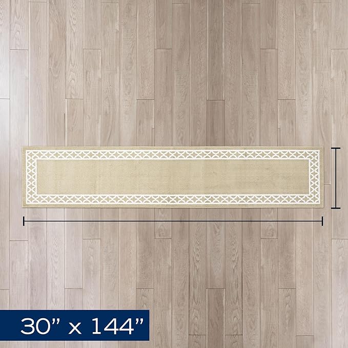 Nautica – Runner Rug | Indoor Runners for Hallways and Entry Rugs| Non-Slip and Non-Skid Entry and Kitchen Door Mat| Machine Washable Entryway Carpet Rugs | 2'6" x 12' | Trellis Beige