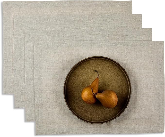 Solino Home Linen Natural Placemats Set of 4-100% Pure Linen Placemats 14 x 19 Inch for Holiday, New Year - Fete