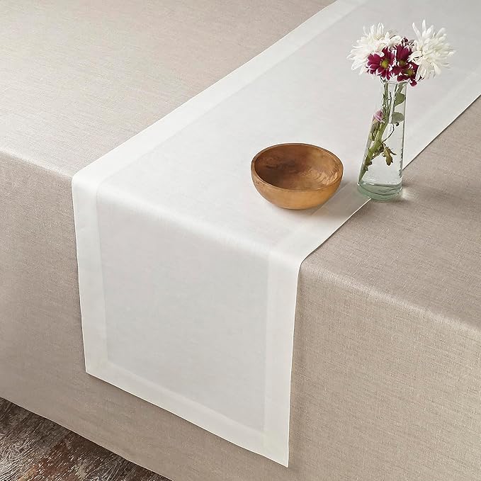 D'Moksha Homes Linen Ivory Table Runner 108 Inches Long - 100% Pure Linen Dining Table Runner 14 x 108 Inch for Winter, Holiday, New Year - Machine Washable