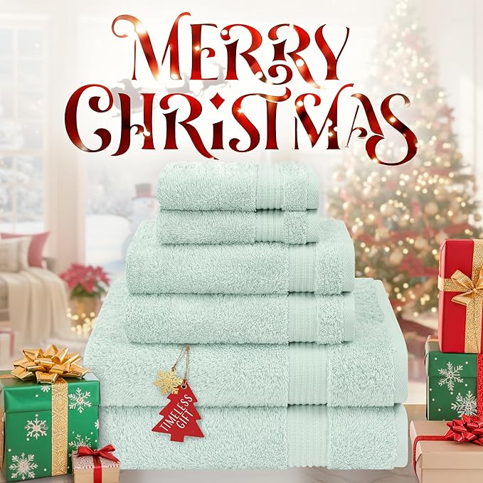 Cotton Paradise 6 Piece Towel Set, 100% Cotton Soft Absorbent Turkish Towels for Bathroom, 2 Bath Towels 2 Hand Towels 2 Washcloths, Mint Towel Set