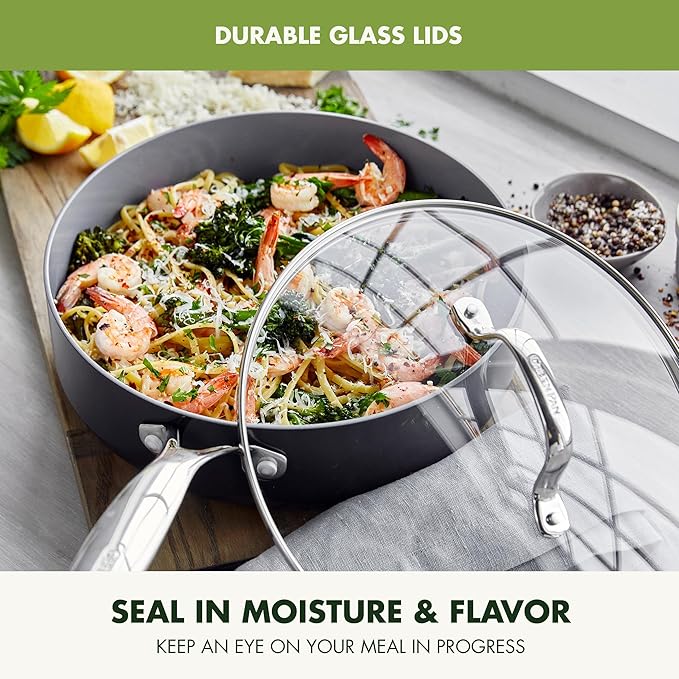 GreenPan Valencia Pro Ceramic Nonstick 11 Piece Cookware Set, Hard Anodized PFAS-Free Pots & Pans, Induction Ready, Compatible on All Cooktops, Dishwasher Safe, Oven Safe to 600F, Gray