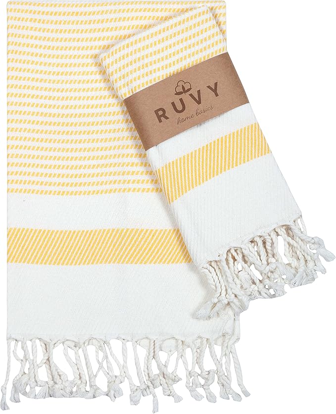 Ruvy Home Basics Turkish Hand Towels for Bathroom Set of 2 | 18"x40", Cotton | Decorative Towel for Bathroom, Kitchen, Dishcloth, Tea, Yoga, Face, Gym - Yellow