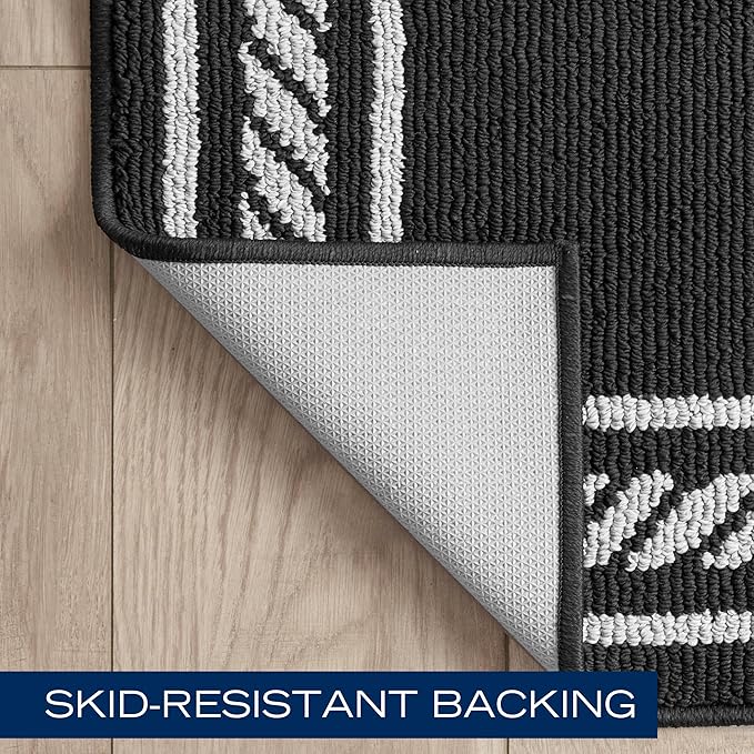 Nautica – Runner Rug | Indoor Runners for Hallways and Entry Rugs| Non-Slip and Non-Skid Entry and Kitchen Door Mat| Machine Washable Entryway Carpet Rugs | 2'2" x 3'9" | Rope Border Black