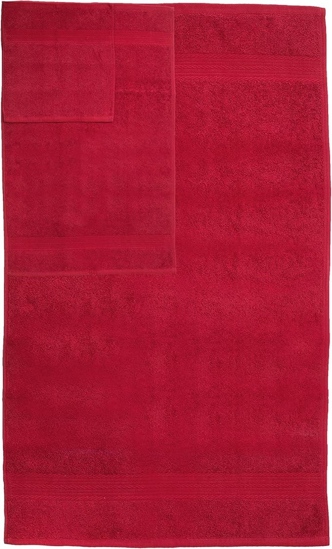 Ample Decor 100% Cotton 6 Piece Bathroom Towels Set, 2 Bath Towels, 2 Hand Towels, 2 Washcloths, Quick Drying - Christmas Red Towel Sets