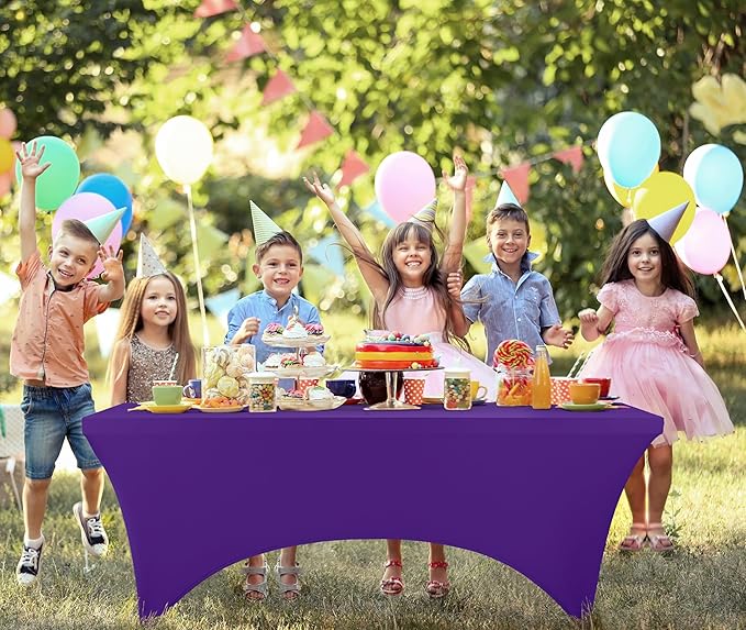 Utopia Kitchen 6FT Spandex Tablecloth [2 Pack, Purple] 200 GSM Stretch, Fitted, Washable and Wrinkle Resistant Table Cloth Rectangle Cover for Trade Shows, Wedding, Parties [72Lx30Wx30H Inch]