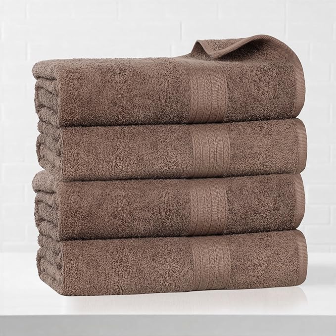 Superior Eco-Friendly Cotton 4-Piece Bath Towel Set, Large Towels for Bath, Shower, Pool, Master and Guest Bathroom, Home Essentials, Quick Drying, Soft Body Towels for Adults and Kids, Coffee
