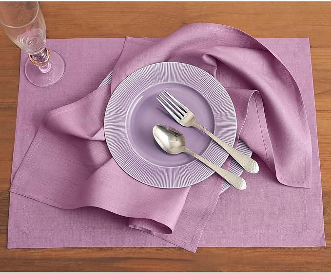 Solino Home Linen Violet Placemats Set of 4-100% Pure Linen Placemats 14 x 19 Inch for Holiday, Valentines - Fete