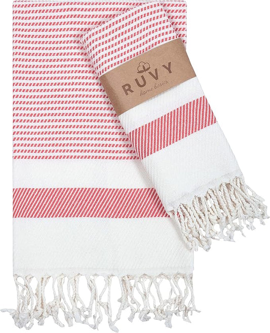 Ruvy Home Basics Turkish Hand Towels for Bathroom Set of 2 | 18"x40", Cotton | Decorative Towel for Bathroom, Kitchen, Dishcloth, Tea, Yoga, Face, Gym - Coral
