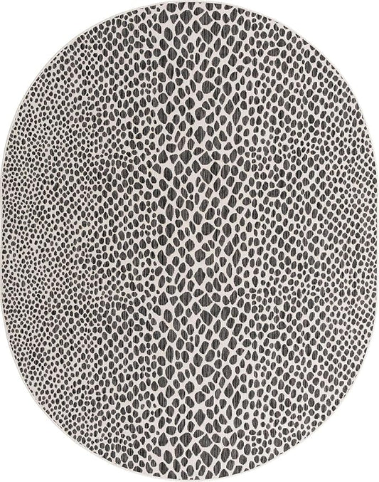 Unique Loom Outdoor Collection Area Rug - Cape Town (7' 10' x 10' Oval, Black/ Ivory)
